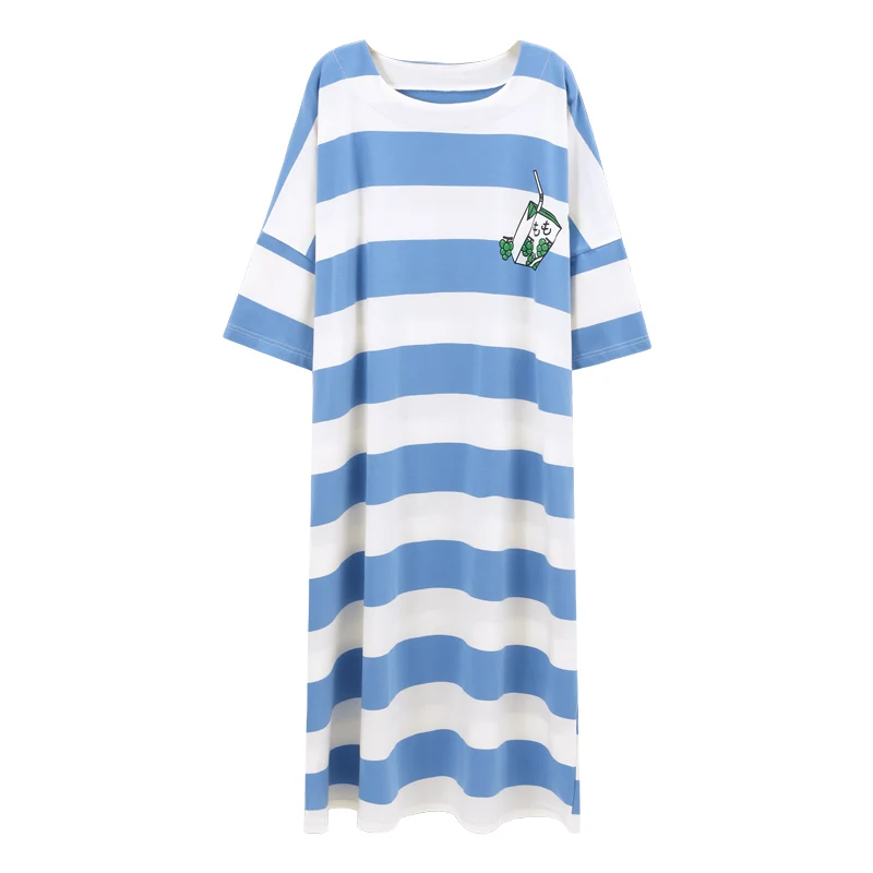 

Cotton Maternity Short Sleeve Nightgowns Cartoon Green Grapes Kawaii Women Blue Stripe Nightwear Plus Size Nursing Nightdress