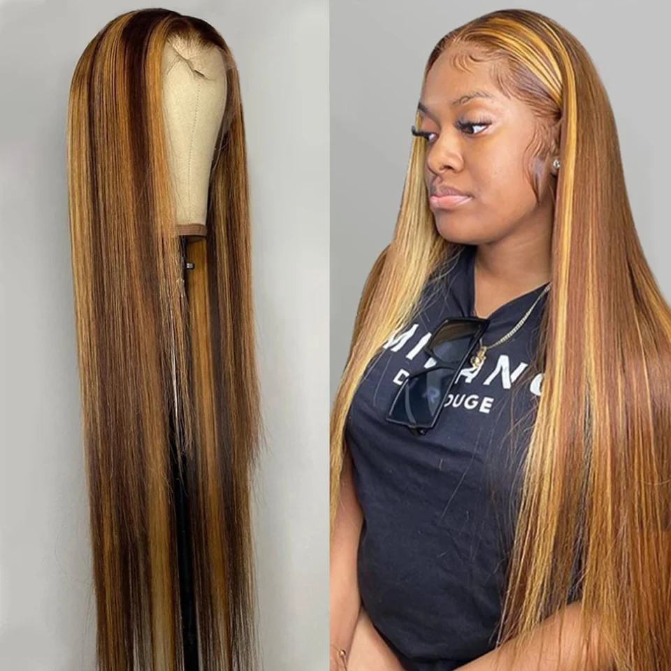 

360 HD Lace Front Human Hair Wig 13x6 13x4 Highlight Straight Glueless Ftontal Brazilian Ombre PrePlucked Virgin For Black Women