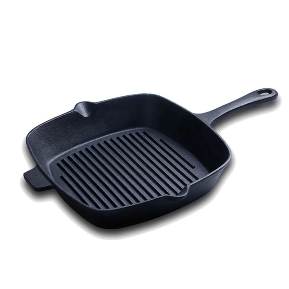 

26cm Cast Iron Square Grill Pan Non Stick Steak Frying Pan for Electric or Gas Stove Tops (Black)