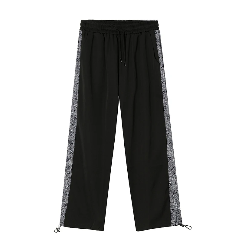 

IEFB 2021 Spring New Double Color Stitching Pattern Trend Casual Pants Men's Wear Elasitc Waist Wide Leg Trousers Loose 9Y5416