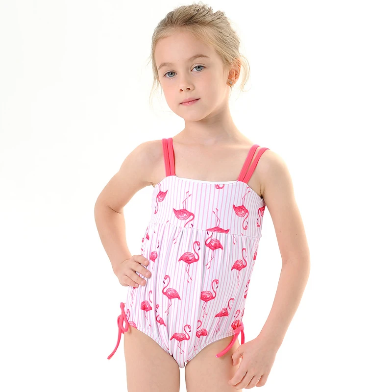 

Новинка 2021, женский сплошной купальник с фламинго, Детский милый купальный костюм, пляжная одежда для малышей, Бандажное треугольное бикини