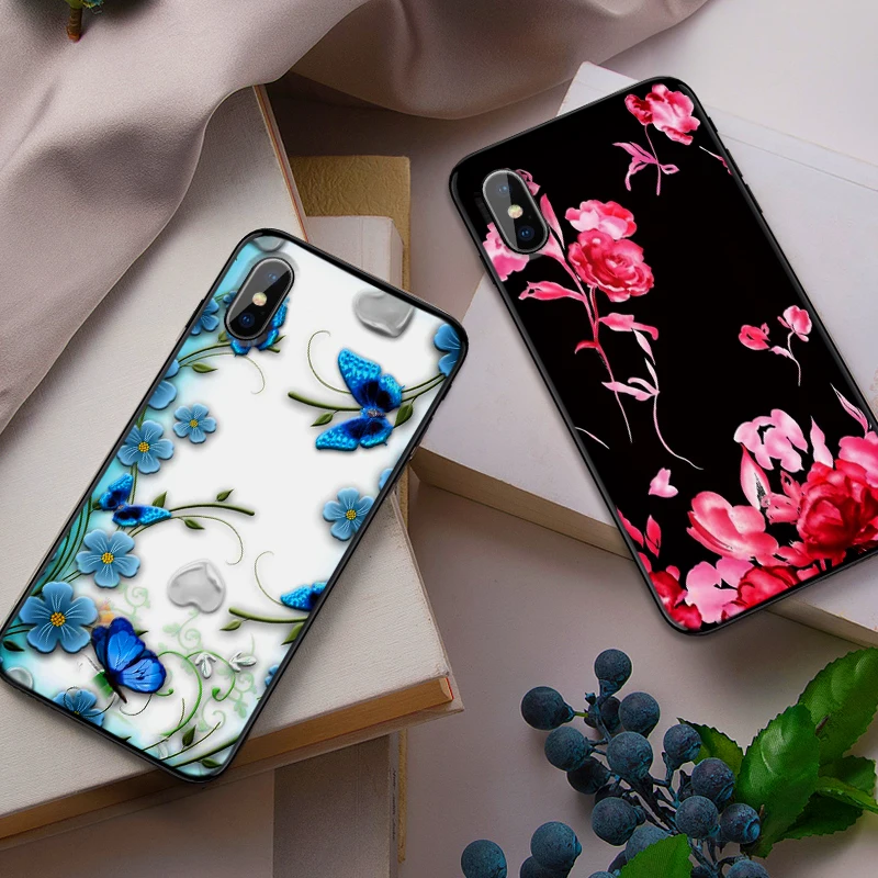 Чехол с бабочкой на белых розах для iPhone 6 6S plus чехол роскошный черный 5 5S se 7 8 Plus X XS
