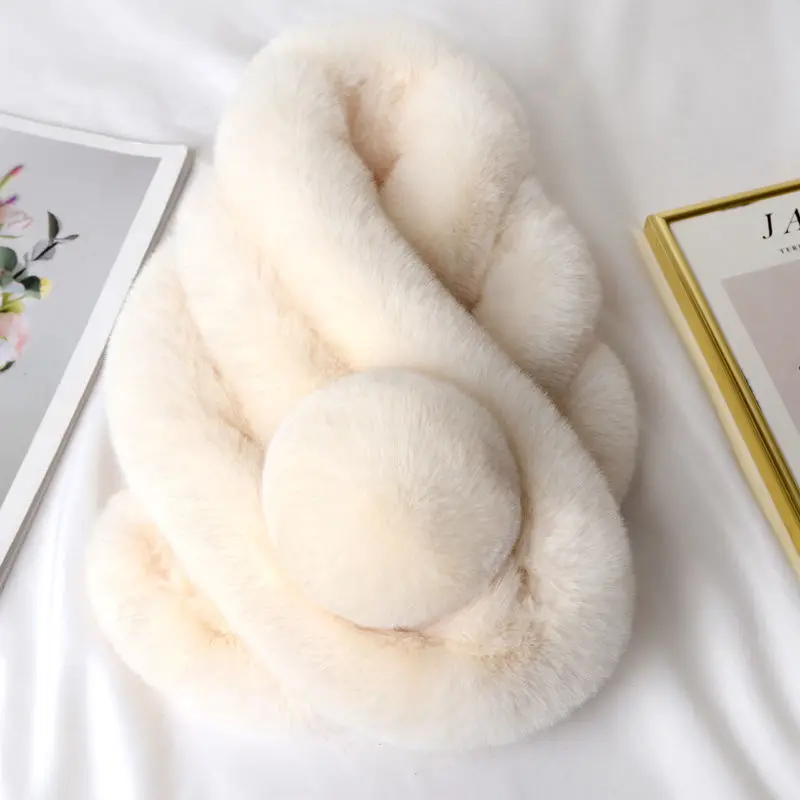 

Beige winter scarf Luxury Faux Fur Warm Scarf Fashion Soft Plush Thicken Snood Scarves Shawl for Adult Kids Women Girls