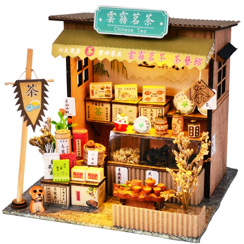 

DIY House Miniature with Furniture LED Model Building Blocks Toys for Children Casa De Boneca Chinese Folk Architecture