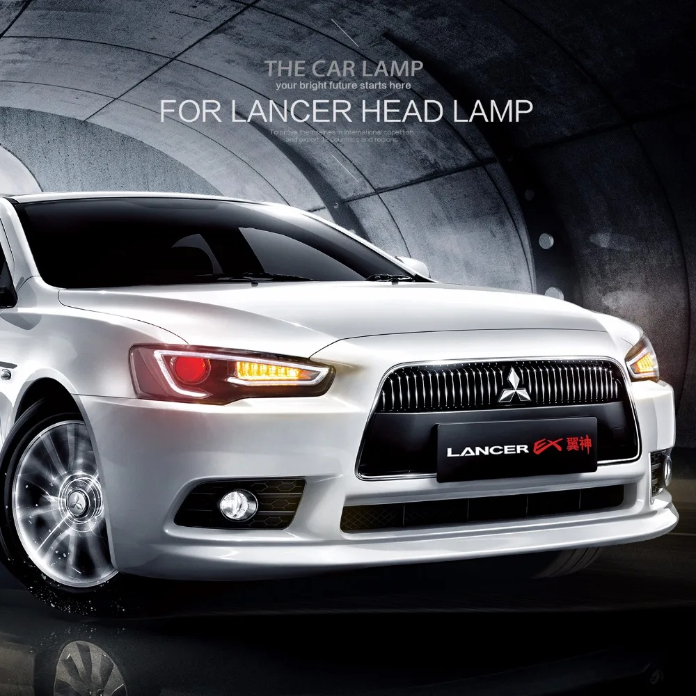 

LED Strip Head Lamp for Mitsubishi Lancer Headlights 2008-2017 Front Light Dual Beam Projector DRL