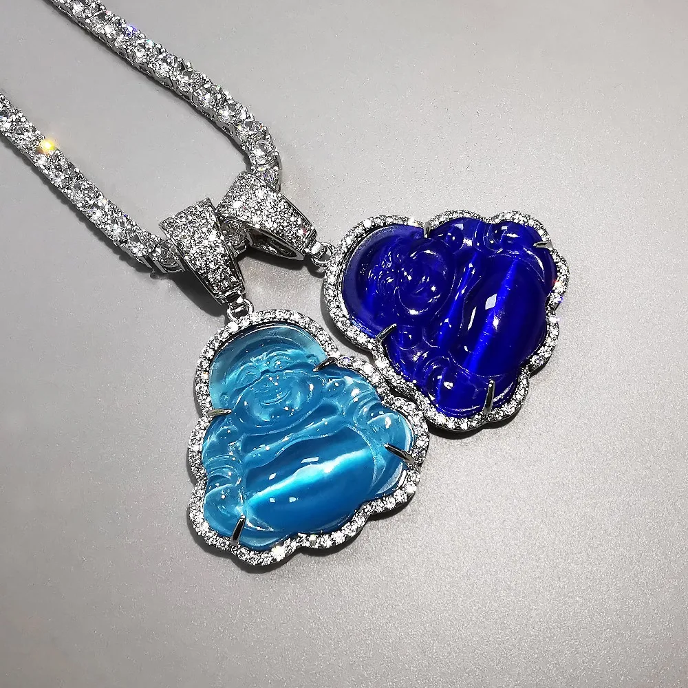 

Blue Buddha Pendant AAA Cubic Zircon Necklace With Tennis Chain Fashion Hip Hop Punk Jewelry Gifts