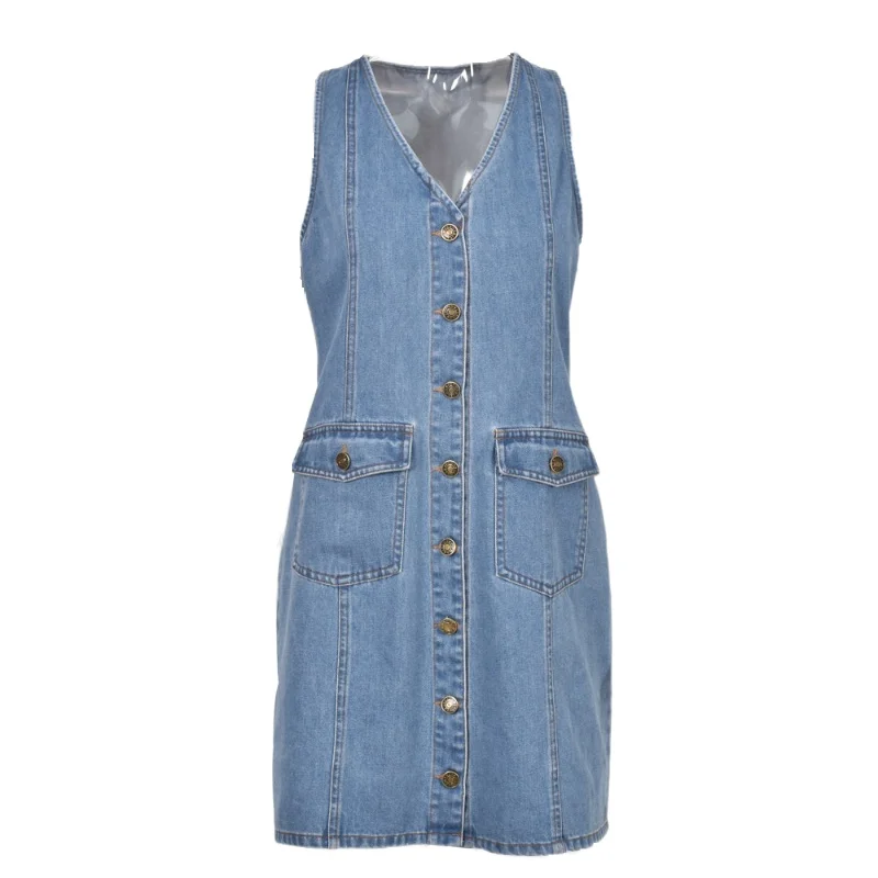 

2021 Summer Women's One-piece Dresses Sexy V-neck Halter Strap Denim Vest Dress