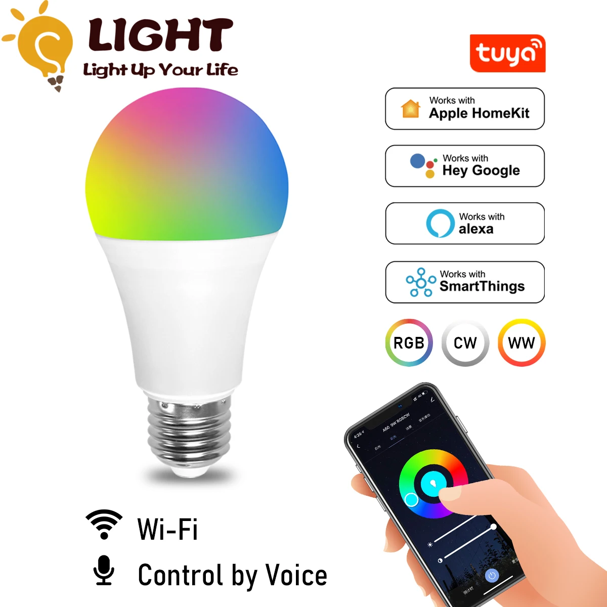 Умная Светодиодная лампа 220 В 9 Вт RGB Wi Fi светильник приглушаемая лампочка E27