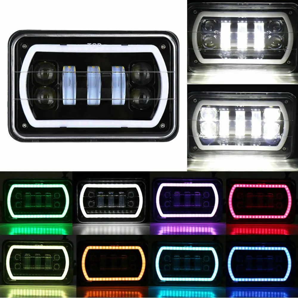 Krator 2PCS 4X6&quot RGB LED Light Bulbs DRL Hi-Lo Beam Headlamp Headlights Anti Flicker 12V 24V 60W Waterproof | Автомобили и