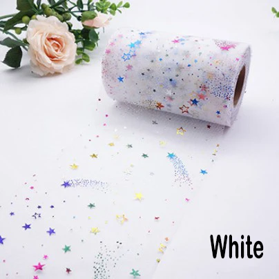 White 6 см* 25 ярдов Радужный красочный Тюль с блестками в руллонах Звезда Сетка из сетчатого материала катушка Кружевная Ткань Свадебный декор "сделай сам" - Цвет: White