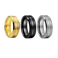 stainless steel wedding ring mens and womens ring groove bevel brushed finish black silver gold optional