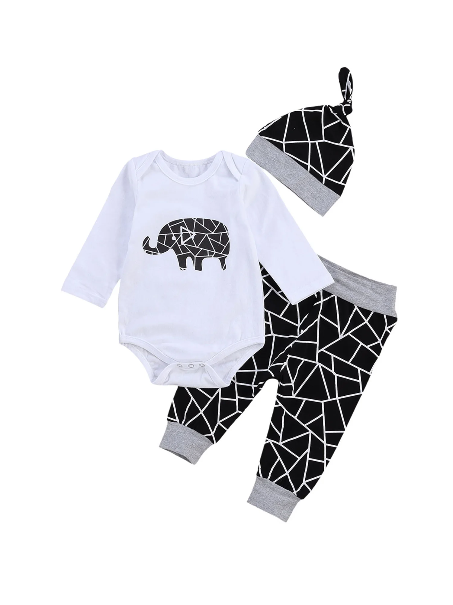 

Комбинезон детский осенний, с круглым вырезом и длинными рукавами, с принтом в виде слона, длинные штаны и шапочка, 3 шт.