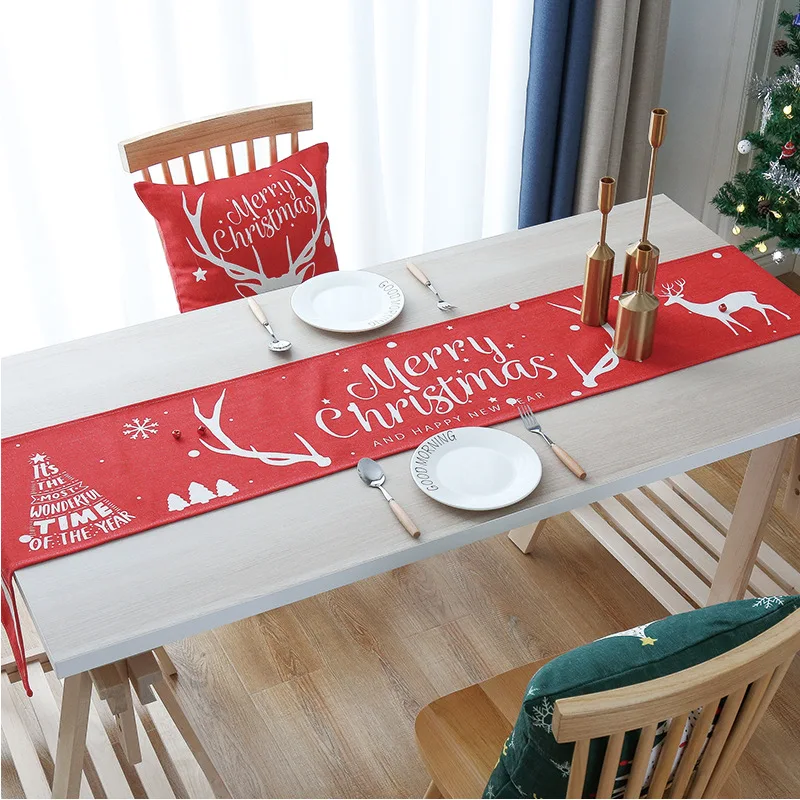 

Christmas Table Runner Elk Snowman Tablecloth Placemat Party Dinner Non-slip Table Runner Wedding Holiday Home Decor Supplies