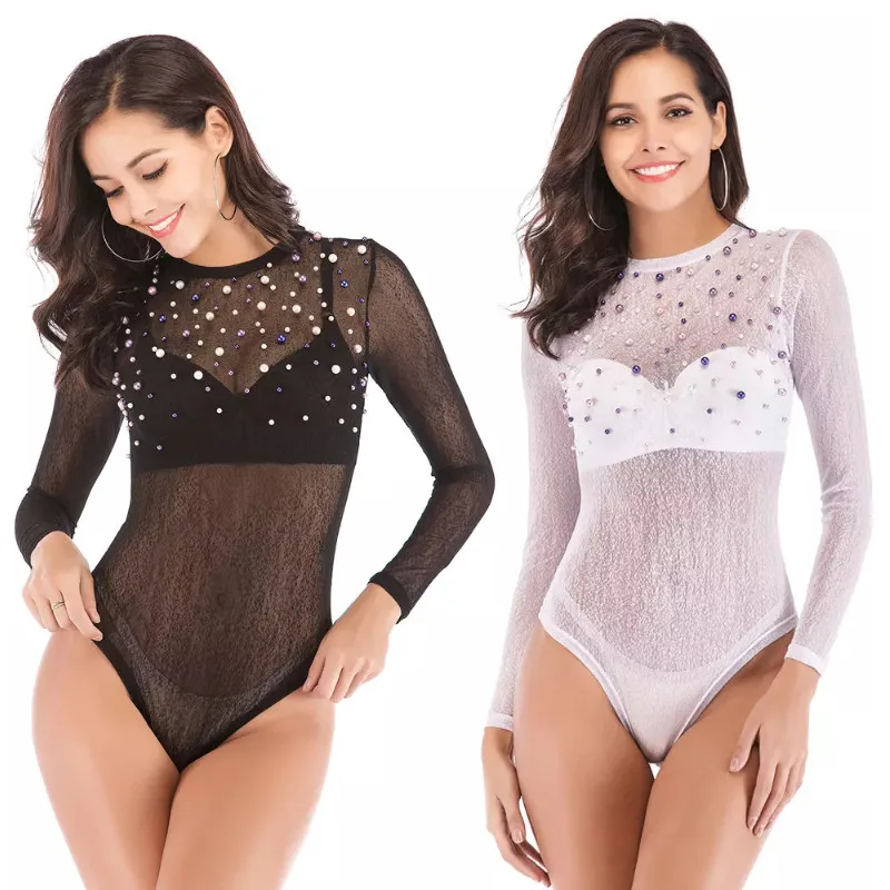 Женское прозрачное облегающее боди с длинным рукавом и круглым вырезом|Боди| |