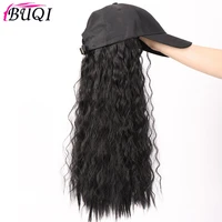 long synthetic baseball cap wig natural black brown wave wigs naturally synthetic hat wig adjustable for girl party buqi