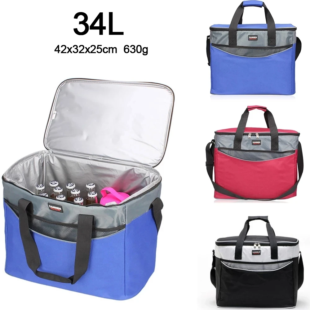 

34L Super Large Cooler Bag 600D Oxford Ice Pack Insulated Lunch Bags Fresh Food Picnic Container Outdoor Travel Food Storage