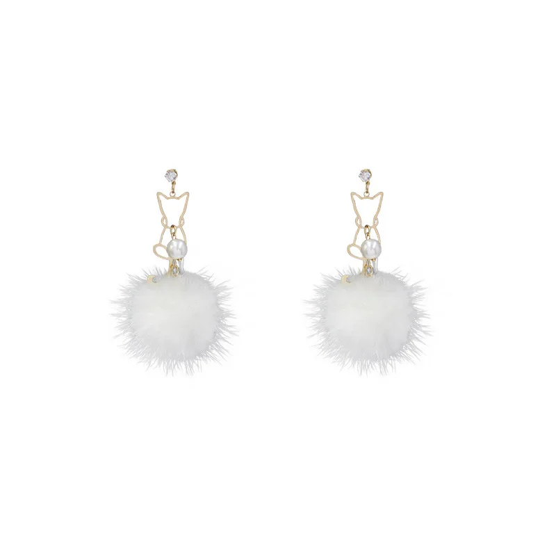 

Origin Summer Funny Hollow Out Cat Pearl Dangle Earrings for Women Romantic White Soft Pluffy Earrings Party Jewelry Gifts
