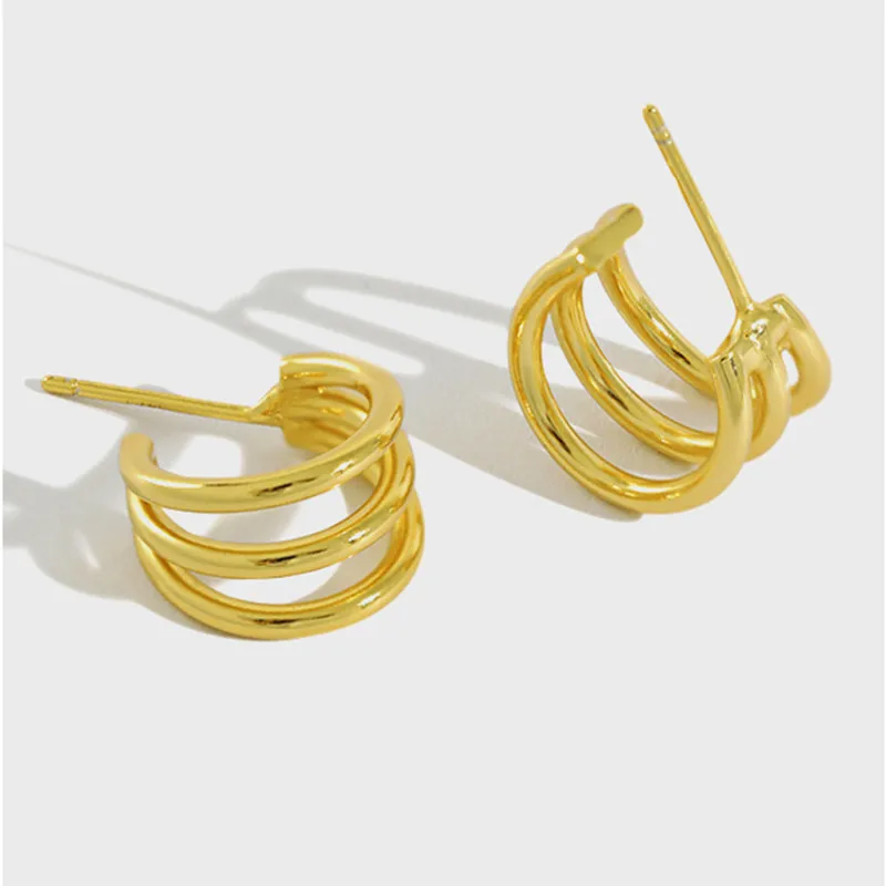 Женские многослойные серьги Flyleaf золотистые гвоздики из стерлингового серебра