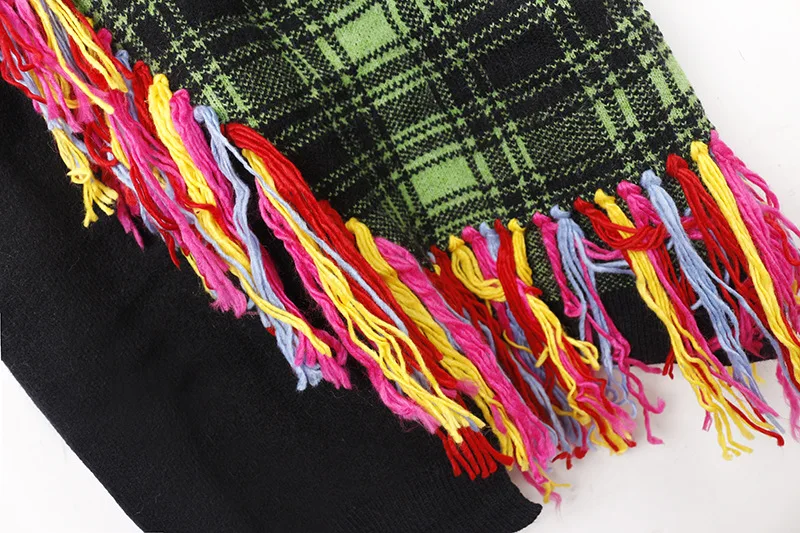 Корейское модное контрастное цветное платье-свитер большого размера клетчатое