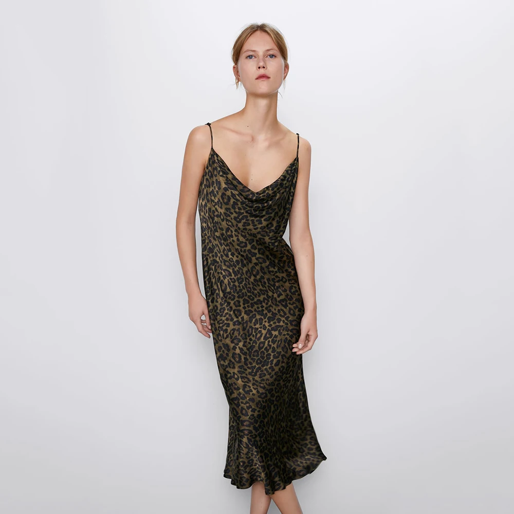 Женское платье с драпировкой ZA леопардовое регулируемым ремешком и