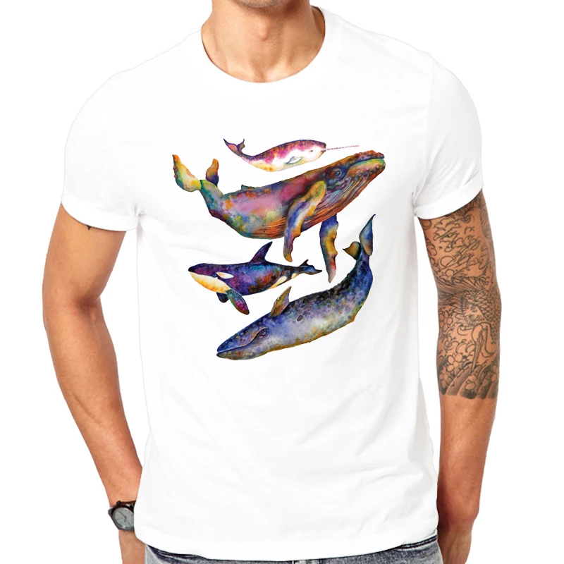 Футболка мужская с принтом акварельных Кита модный топ коротким рукавом в стиле