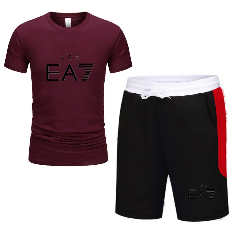 

Brand sportswear men's T-shirt shorts suit two-piece beach summer fitness sports mountaineering comfortable and breathable
