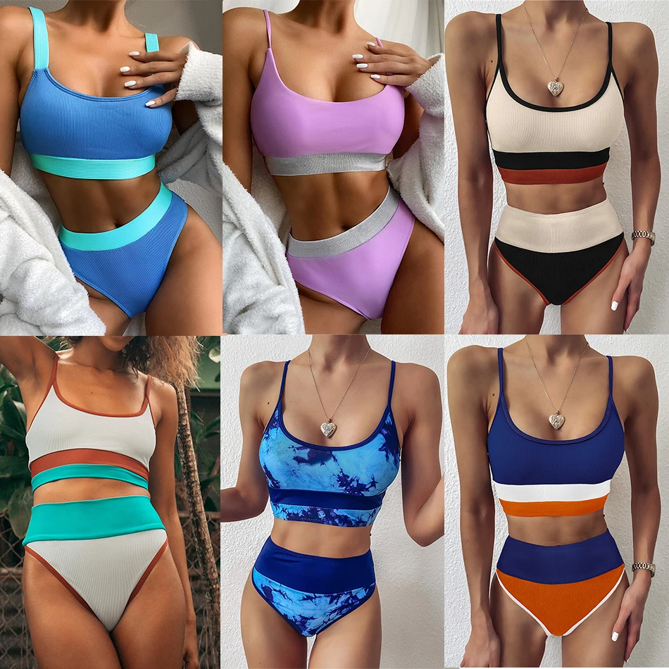 2021 новая полосатая Для женщин купальник бикини в стиле пэчворк летние бандажные