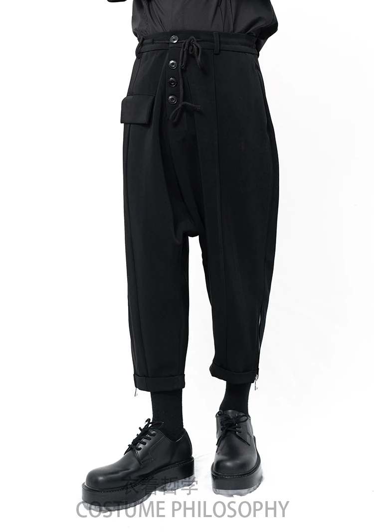 Tailored men's wear 2021New design nine - split pants classic curl-hem zipper harem pants  [S-6XL]