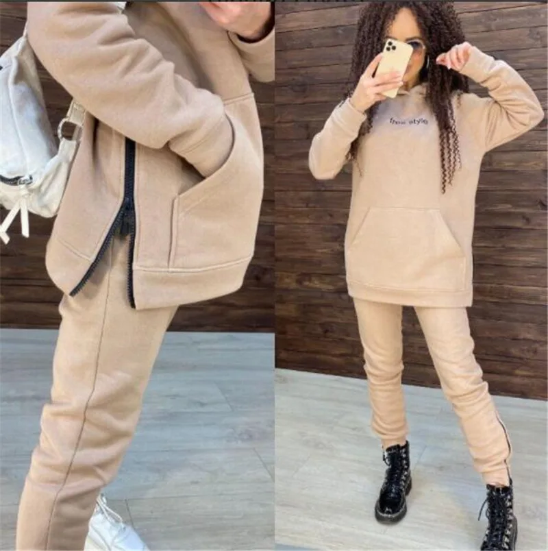 

Winter Two Pieces Tracksuit Women's Warm Oversized Sweatshirt Hoodies Chandal Ropa De Mujer Sports Jogging Suits Female Sets