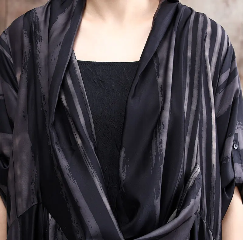 

FNOCE 2021 new spring women's dresses fashion trends banquet upscale personality Striped print SILK irregular elegant maxi dress