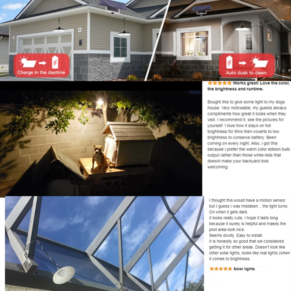 

Solar Pendant Lamp Outdoor/Indoor 3M Cable Solar Powered Hanging Shed Lights with Remote Control for Sheds Yards Garden