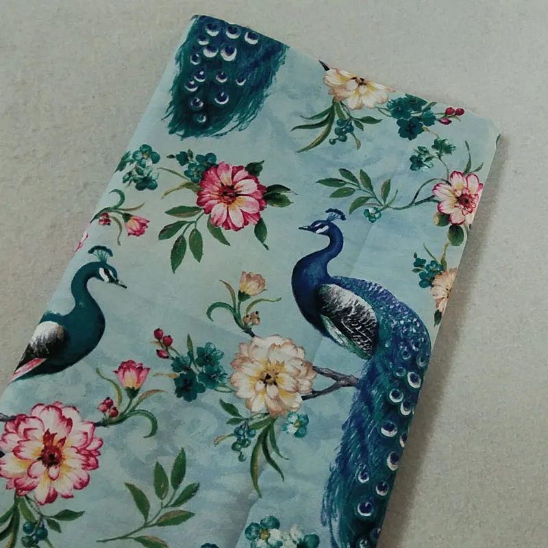 Привлекательная Большая яркая хлопковая ткань с принтом павлина и животного 50x105