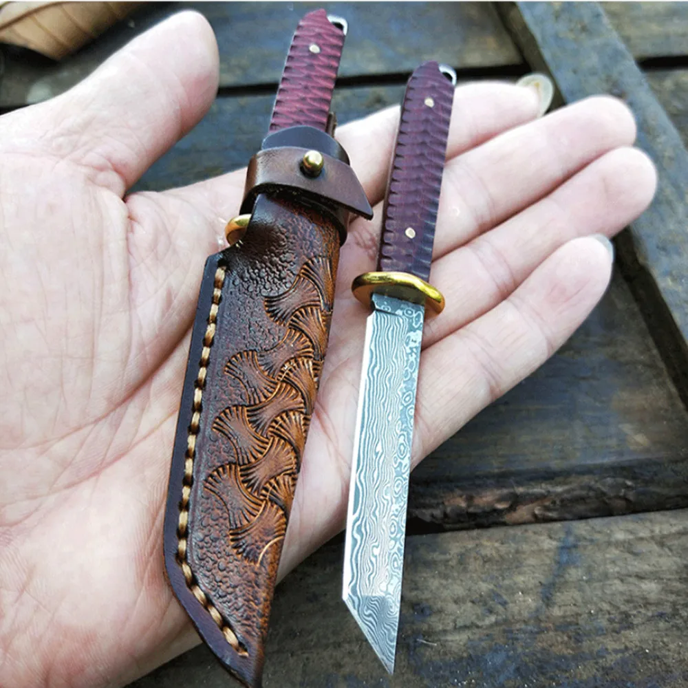 Лезвие из дамасской стали японский нож 60HRC ручка черного дерева Танто