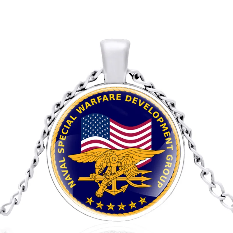 

Classic U.S. Naval Special Warfare Development Group Glass Dome Metal Long Chain Necklaces Pendant For Man Woman Jewelry Gifts
