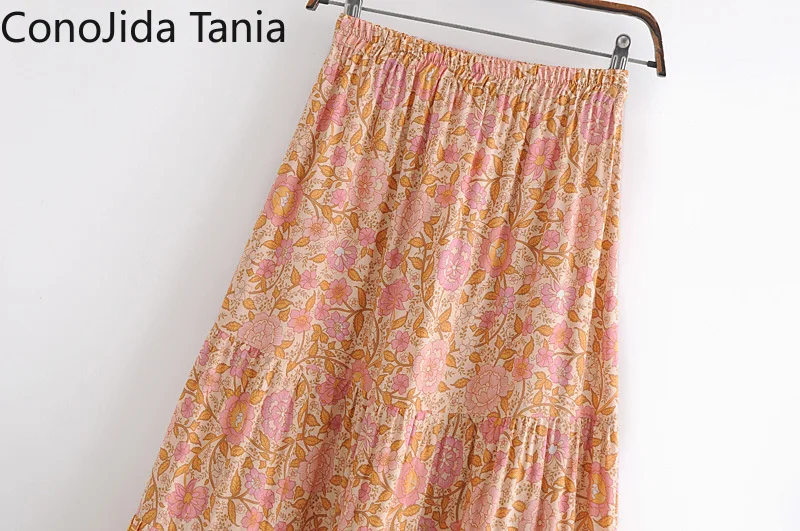 

European And American Women's 2021 Summer New Holiday Romantic Soviet Tie Positioning Printed Long Skirt