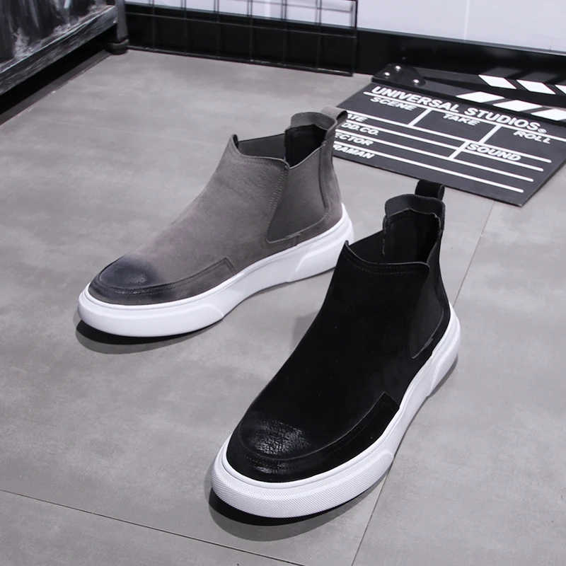 Мужские повседневные ботильоны из натуральной кожи обувь без шнуровки на