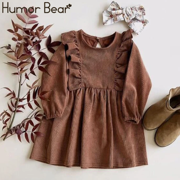 Детское вельветовое платье для девочек с длинным рукавом плиссированное на