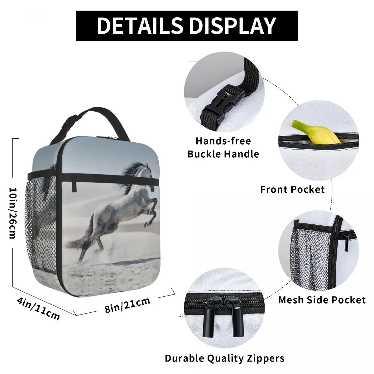 

Horse Lunch Bag for Women Men Large Insulated Lunch Box with Water Bottle Holder and Pockets