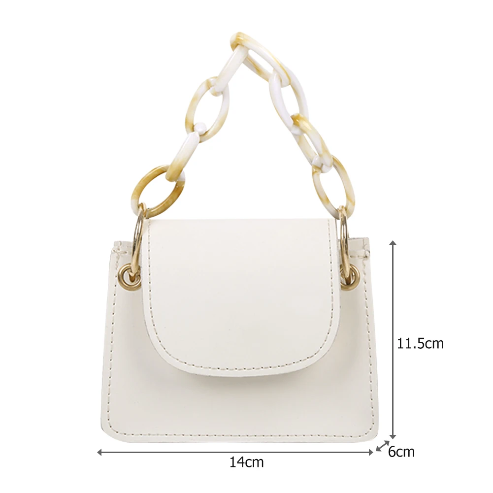 

Fashion Solid Color Crossbody Bag PU Leather Women Acrylic Chain Shoulder Pouch Small Messenger Crossbody Tote Handbags