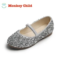 spring summer girls shoes bling princess shoes for big girl silver wedding shoes elastic mary janes kids flats child shoes lady