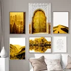 Настенная картина с изображением золотых восточных ворот, Нью-Йорка, озера, постеры и принты на холсте в скандинавском стиле, украшение для салона, настенные картины для гостиной