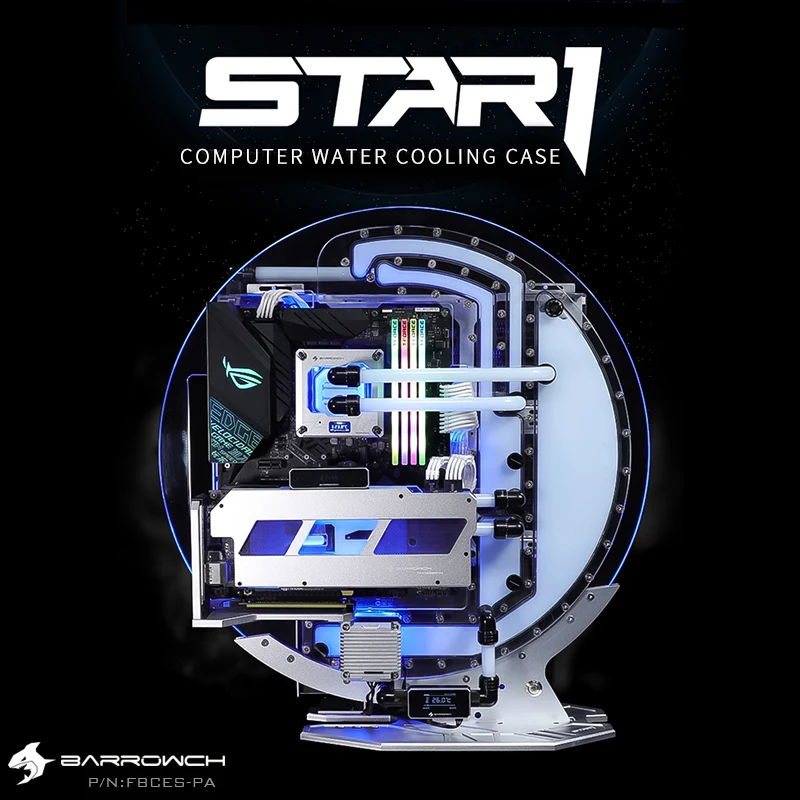 

Barrowch STAR1 Series Circular Water Cooling Case, Limited Edition Gamer DIY House,PC Computer Open Chassis FBCES-PA