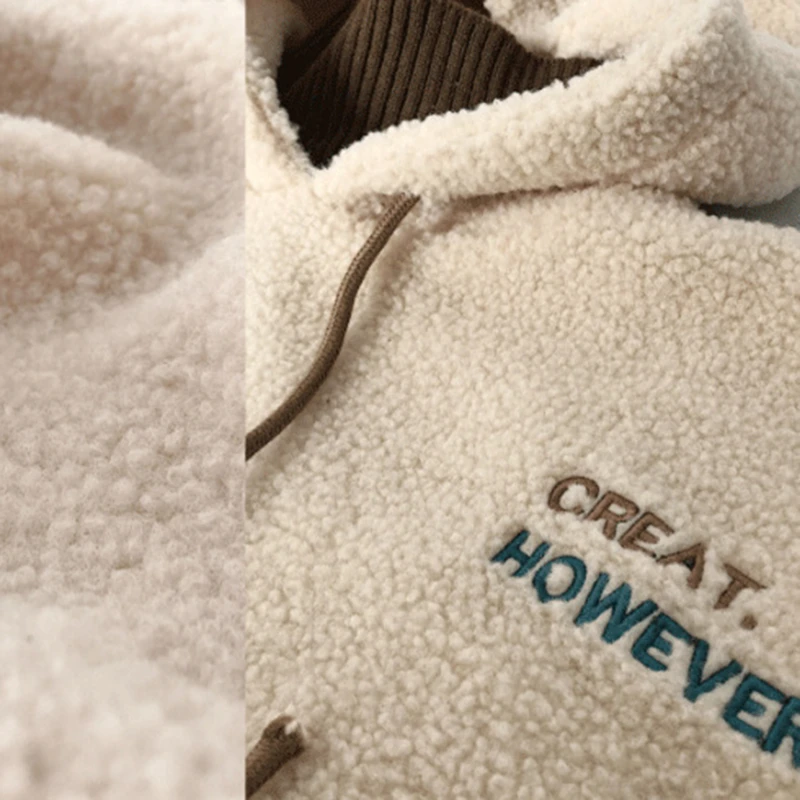 

Autumn Winter Warm Hoodies Women Letter Embroidery Casual Loose Hooded Sweatshirt Pocket Hoodies Solid Pullover Coat Winter