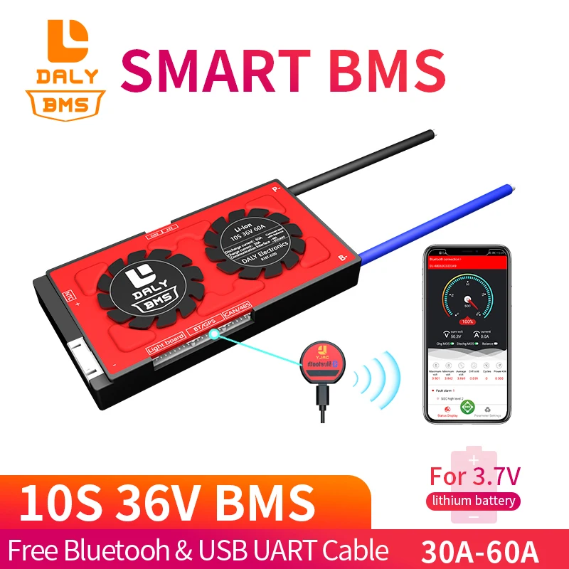 Литий ионный аккумулятор 18650 3 7 в 30 А 40 60 Smart BMS 10S 36 В с бесплатным Bluetooth для