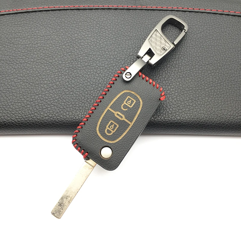 Для Peugeot 207 307 308 407 408 для Citroen C3 C4 C4L C5 C6 2 кнопки 100% кожаный чехол ключа автомобиля
