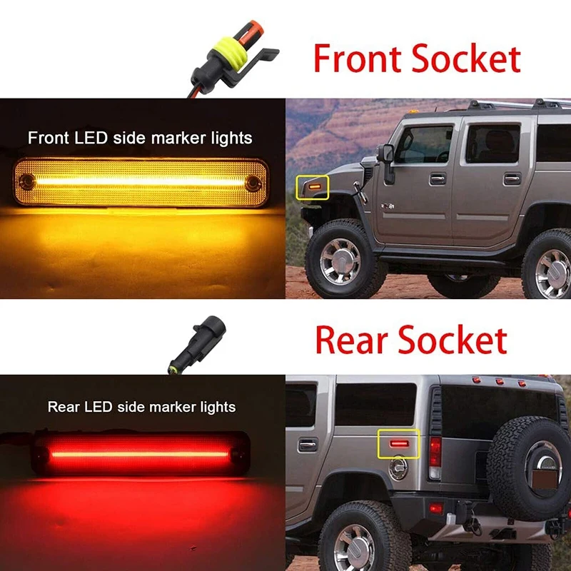 

Car Smoked Full Led Side Marker Light Front Amber/ Rear Red Fender Turn Signal Lamp for Hummer H2 2003-2009 25952319