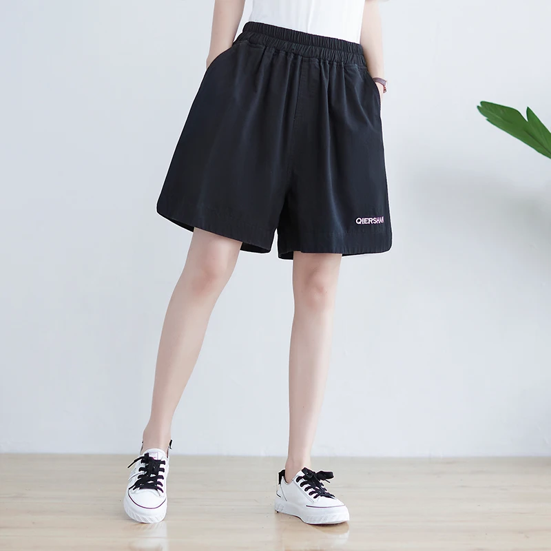 

2021 Summer Comfortable Shorts Jeans New Women's Alphabet Embroidery Loose Casual Pants Hot Pants Washed Cotton Wide Leg Jeans