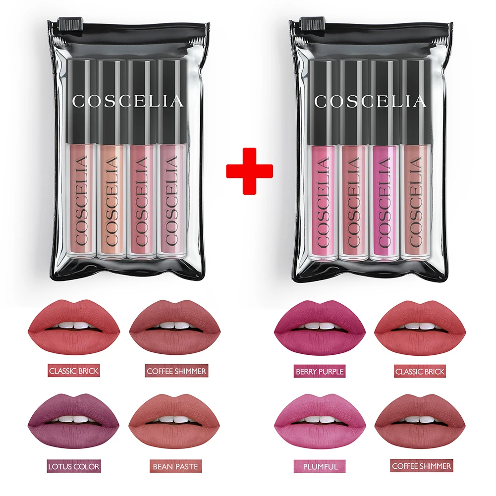 8 Pcs Set G COSCELIA 4 шт./компл. Водонепроницаемый матовые губные помады модные влаги гладкая губная поада, Длительное Действие, блеск для губ, косметика, Красота макияж - Цвет: 8 Pcs Set G