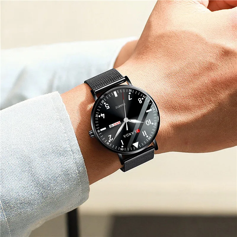 New Watches Men Luxury Brand 6mm Ultra-Thin Fashion Men Watches Stainless Steel Mesh Belt Luminous Waterproof Quartz Men Watch