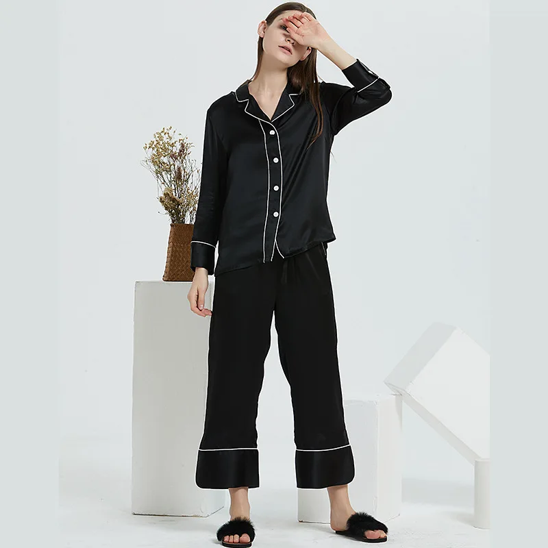 Maison Gabrielle 2021 New Summer Luxury Silk Charmeuse 19mm Pajamas Set 100% Mulberry Silk 2Pcs Longsleeve Loungewear Sleepwear